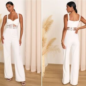 LULU's Sexy Chic Wedding Bridal Shower Engagement Bachelorette Lace Jumpsuit